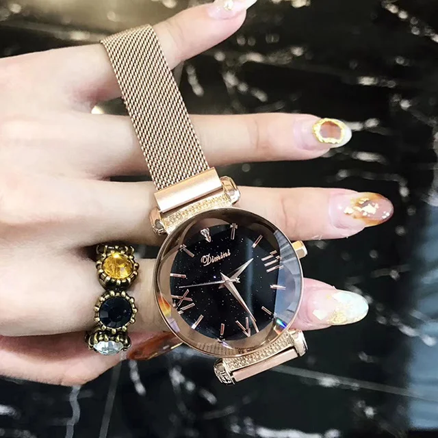 Rose Gold Лидирующий бренд, роскошные часы для женщин, розовое золото, сталь, сетка, женские часы, Роскошные, изысканные, женские наручные часы, магнит, montre femme - Цвет: Rose Gold