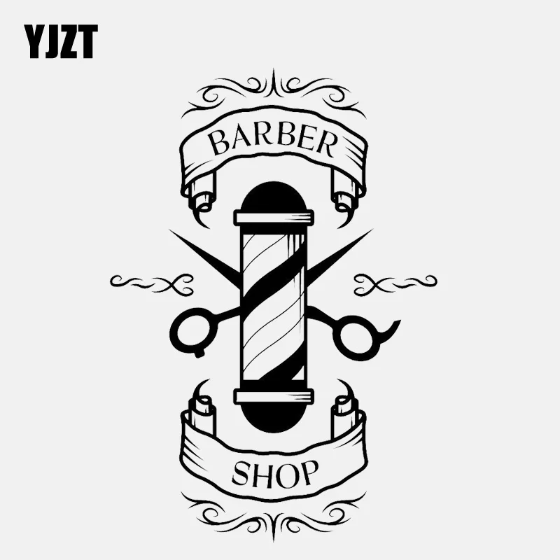 

YJZT 9.9CM*14.3CM Funny Barber Salon Moustache Haircut Scissors Vinyl Black /Silver Car Sticker C22-0025