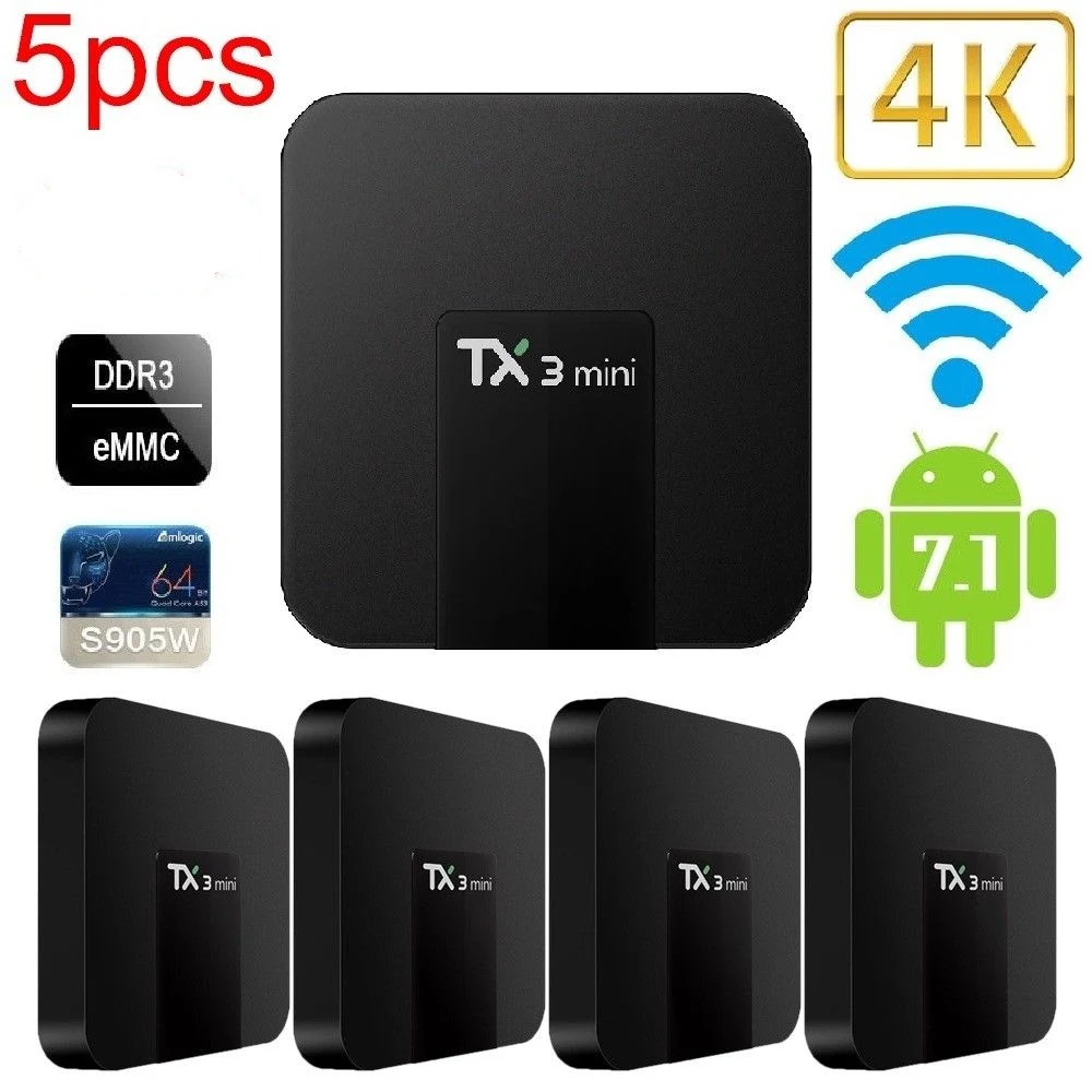 5 шт./лот TX3 Mini 4k android 7 1 smart tv box 1G + 8G/2G 16G S905W Quad Core mi Wi Fi HD медиаплеер pk x96 ТВ коробка
