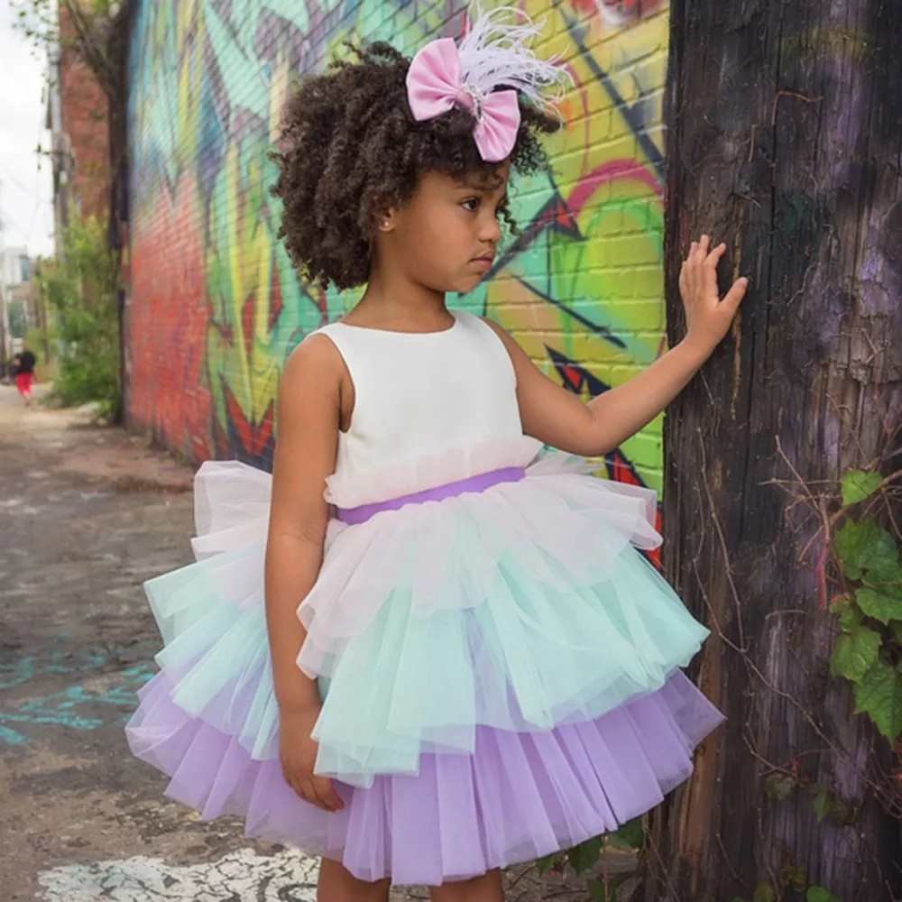 Вечерние платья для девочек без рукавов фатиновые принцессы с бантом Vestido Menina