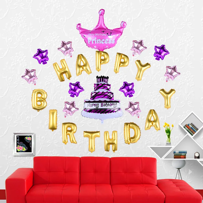HAPPY BIRTHDAY balloon Set Letters + Cake Star Crown Foil Birthay Party Backdrop Decoration Favors Kid Toy | Дом и сад
