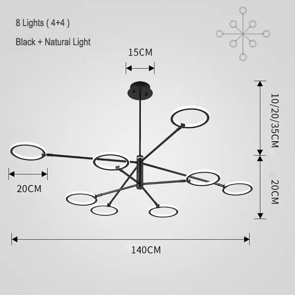 Black 4 and 4 Lights Внутренний светодиодный потолочный Люстра, освещение, повседневный свет, гостиная, спальня, современная канделябры люстры, освещение для дома, светильники, лампадер - Цвет абажура: Black 4 and 4 Lights