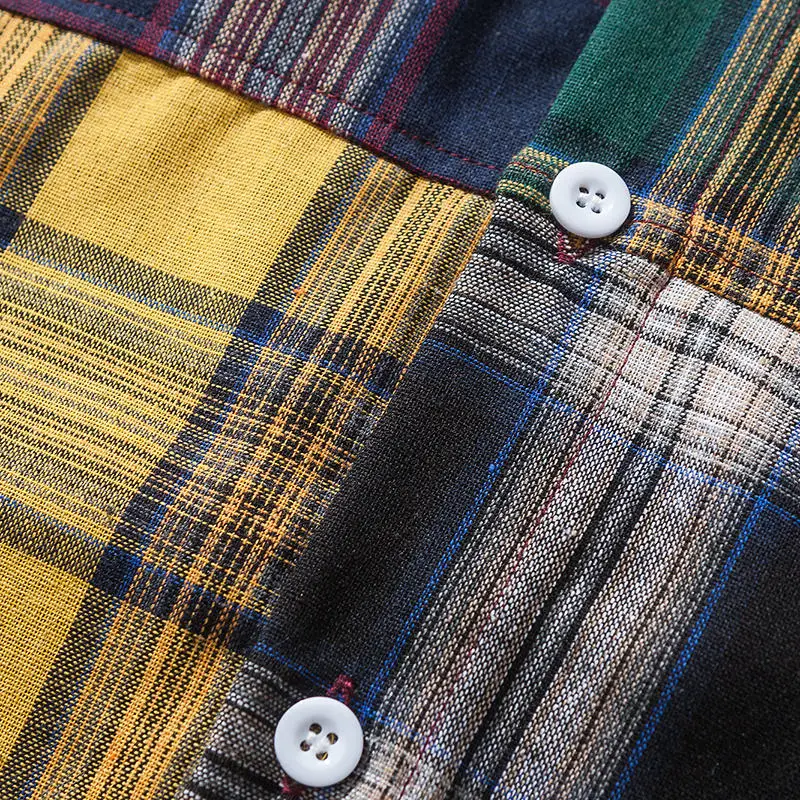 Для мужчин хип хоп рубашки в клетку уличная Цвет блок клетчатый Лоскутная