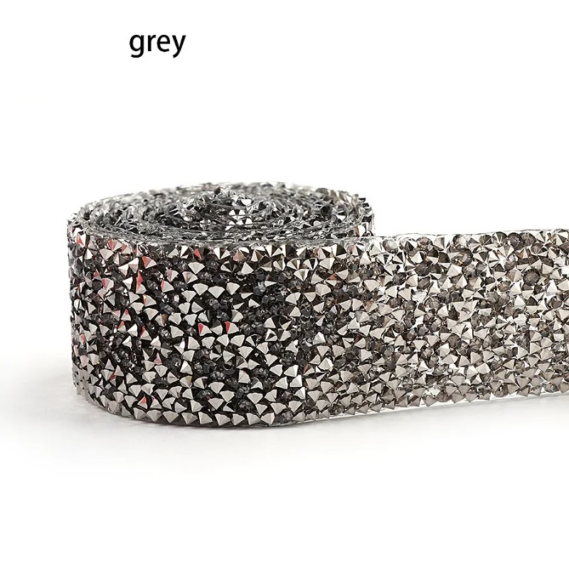grey 1 ярд Горячая фиксация стразы отделка красочные смолы сетки горячей фиксации страз кристалл окантовка аппликация железа на аппликации для шитья - Color: grey