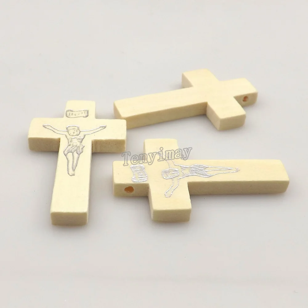 100 шт./лот резной INRI Jesus белый цвет деревянный крест подвеска для DIY 42x15x5mm|pendant