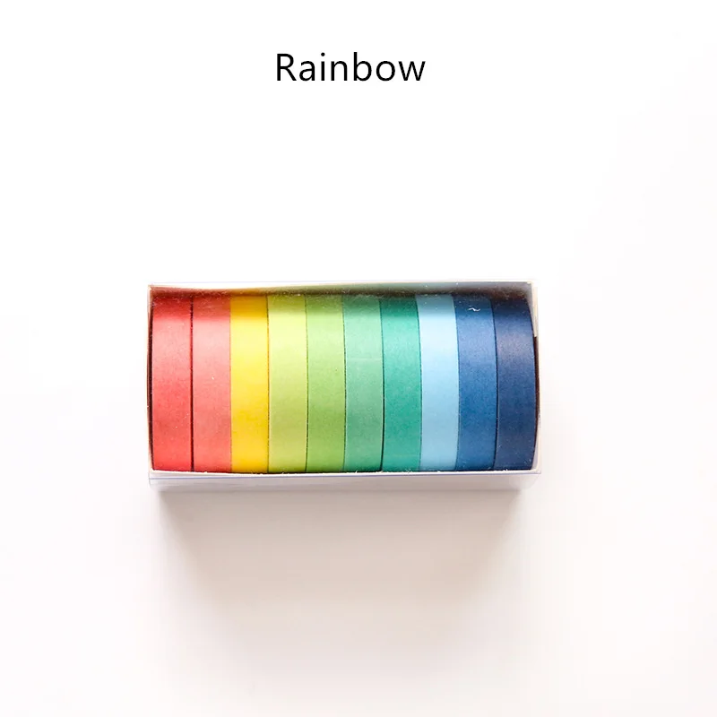 Rainbow 10 шт., маскирующая лента цвета радуги, 8 мм, клейкая бумажный скотч, этикетка, наклейки, альбом, дневник, сделай сам, скрапбукинг, канцелярские товары F076 - Цвет: Rainbow