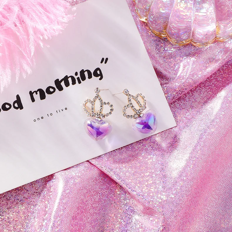 2019 темперамент Корона любовь со стразами висячие серьги фиолетовый персик