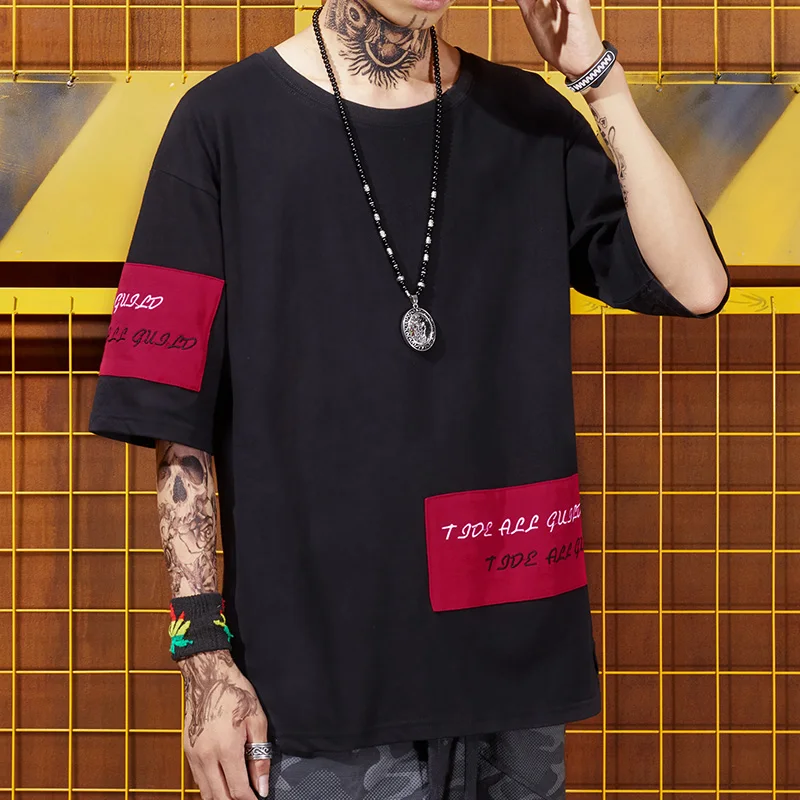 Хип-хоп летняя улица свободные плечи индивидуальные наклейки мужские короткие