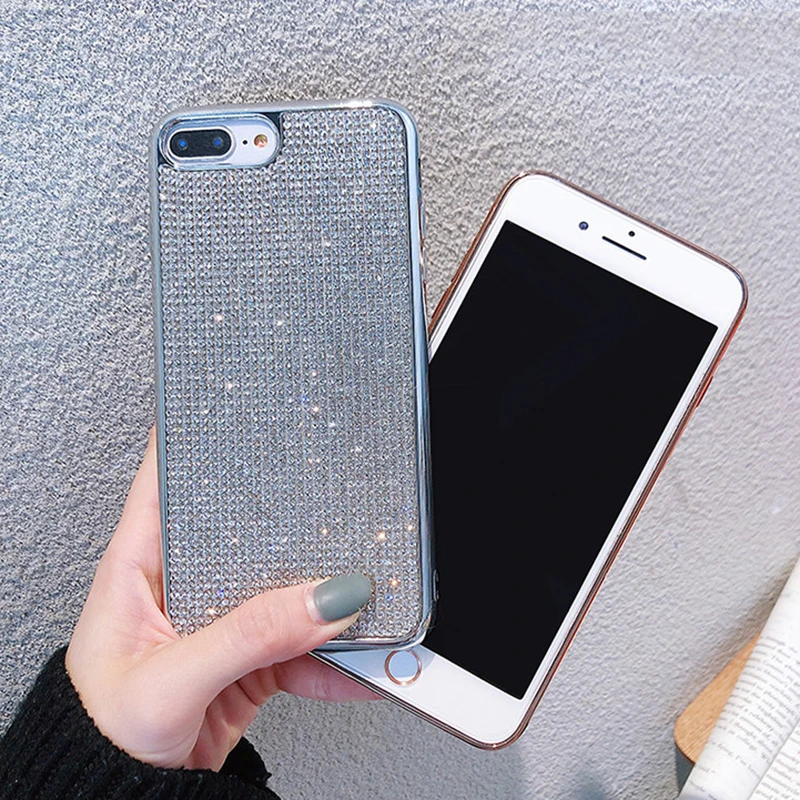 Модный Алмазный чехол для телефона для iphone XS X XS Max XR 6 6s 7 8 Plus, блестящие стразы, мягкий ТПУ чехол, розовое золото, чехол s