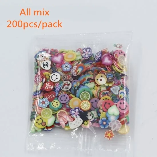 All mix Fxinba 200 шт./пакет мини фимо фрукты Ломтики для поставки слаймов/рисунки на ногтях наконечник из полимерной глины декоративная обсыпка ломтик Шлама Игрушки Лизун "сделай сам" - Цвет: All mix