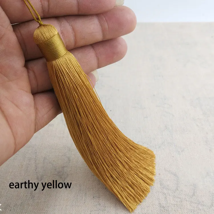 earthy yellow Настраиваемые 12 см полиэфирные кисточки с подвесным кольцом шелковые Швейные Банг кисточкой отделка декоративные брелки кисточки для кулона домашнего декора - Цвет: earthy yellow