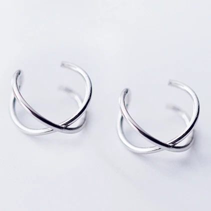 MloveAcc, настоящее Серебро S925 пробы, серьги-клипсы для ушей, для женщин и мужчин, простой двойной слой, не прокалывается, тренд, пара ушей, пряжка, ювелирное изделие - Окраска металла: Cross  Silver