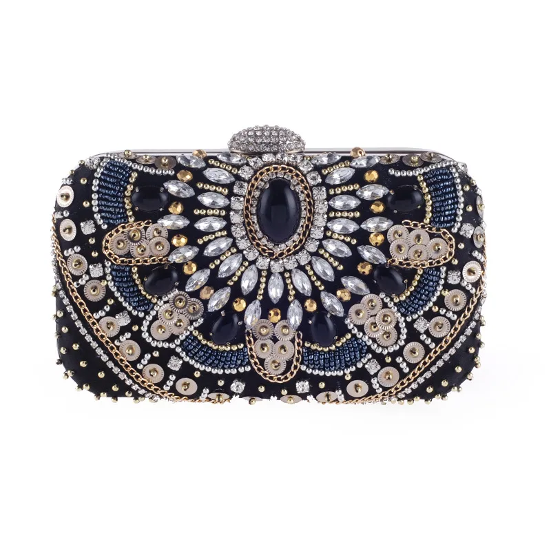 

Handmade Women Beaded Evening Clutch Bag Hard Case Vintage Wedding Party Cocktail Beading Handbag Purse Bridal Clutches