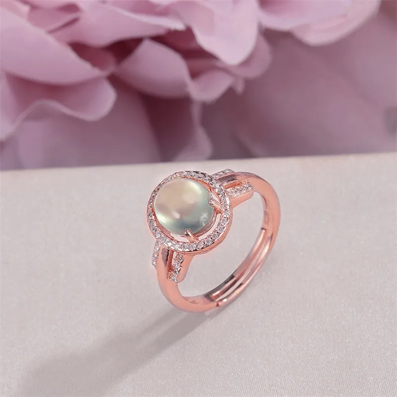 100% серебряные Prehnite кольца для женщин хорошее Ювелирное Украшение натуральный 8*7