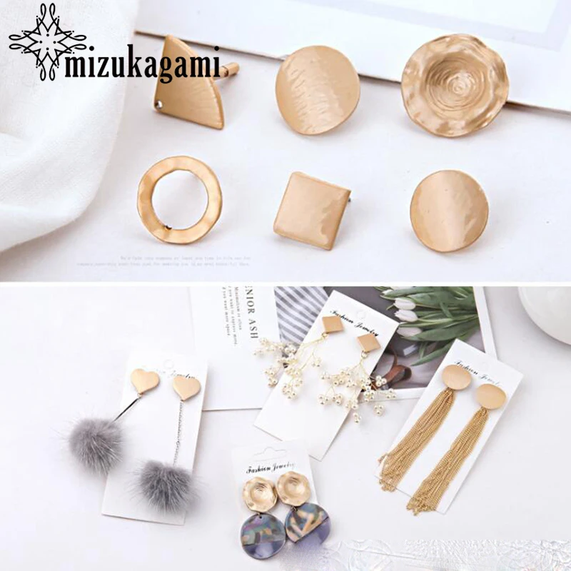 10pcs/lot Metallic Geometry Heart Round Ear Nail Base Earrings Connector DIY For Drop Earrings Jewelry Making Accessories retro resin earrings marble texture round circle ring charms 10pcs lot for diy drop earrings jewelry making accessories