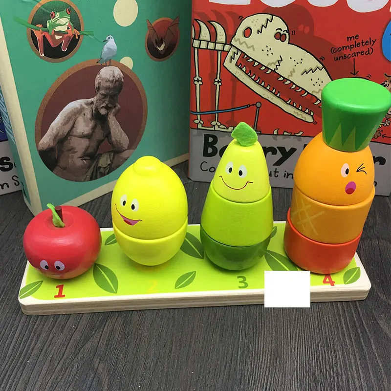 Fruits JaheerToy деревянные игрушки для детей Монтессори обучающая игрушка животные и фрукты 2-3-4 года для детей колонна - Цвет: Fruits