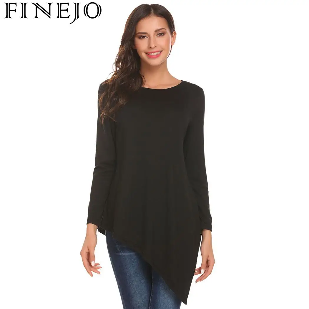 Женская Асимметричная футболка FINEJO повседневная свободная туника с круглым