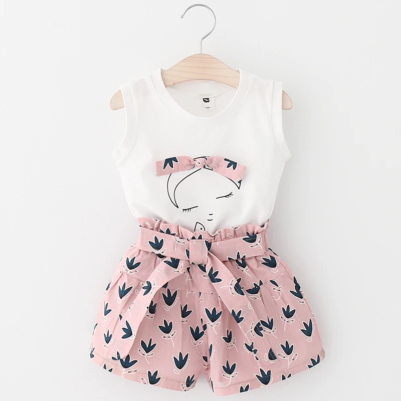 Menoea Girls Clothing Sets New 2020 Summer Fashion Girl Suits Clothes Sleeveless Stripe T-Shirt+Shorts 2Pcs Kids |