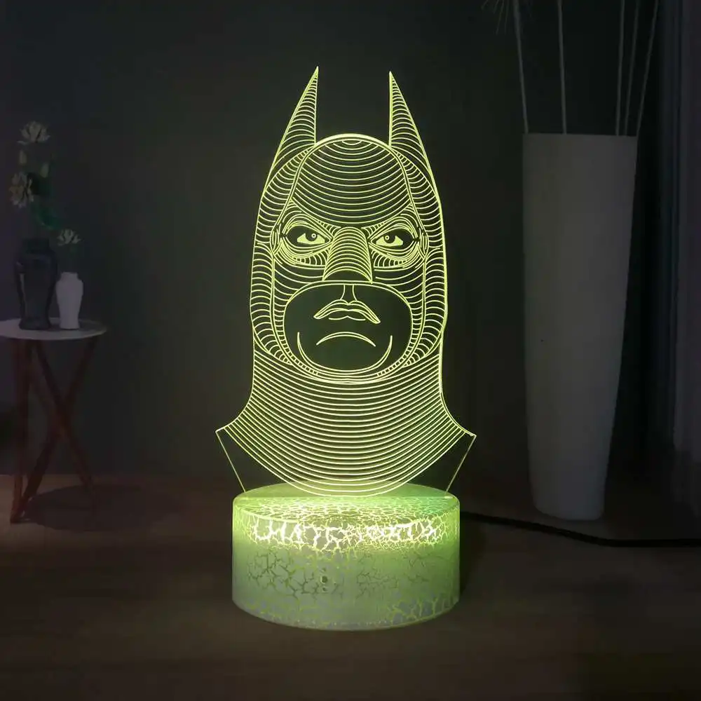 3d визуальная Настольная лампа с головой Бэтмена праздничный светильник Декор