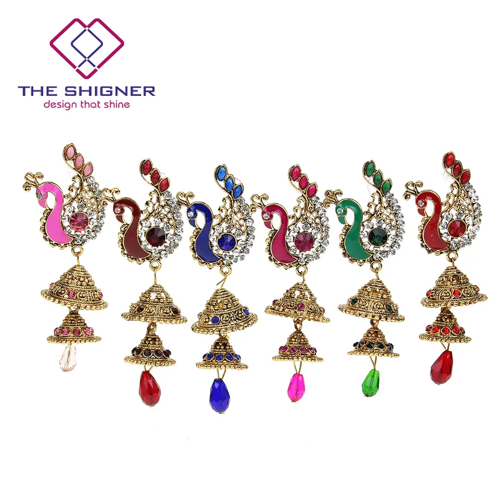 Женские индийские серьги в виде этнического павлина с жемчугом Jhumka Jhumki Meenakari