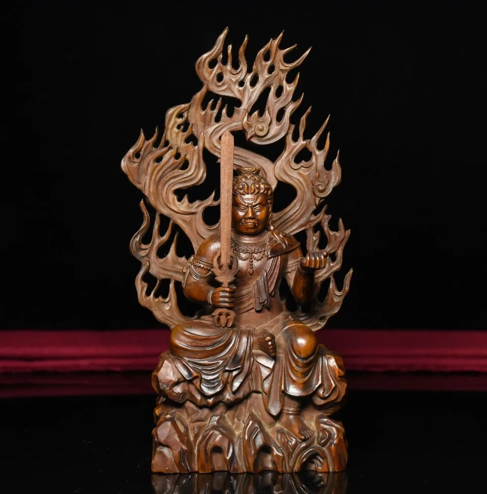 Рождество Китай Boxwood деревянный резной Fudo Myo o / Acalanatha протектор божество статуя