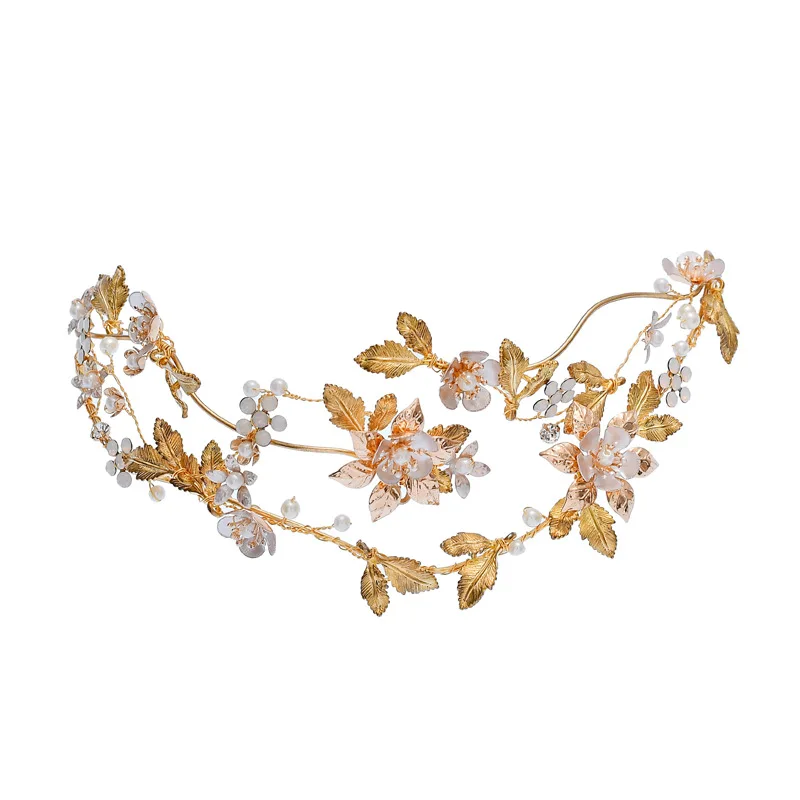 Jonnafe Baroque Gold Leaf Women Tiara Wedding Hair Crown Pearls Jewelry Opal Crystal Bridal Headpiece Accessories | Украшения и
