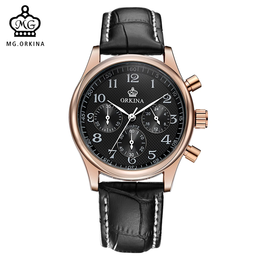 MG. Часы ORKINA мужские повседневные с кожаным ремешком кварцевые|masculino|masculinos
