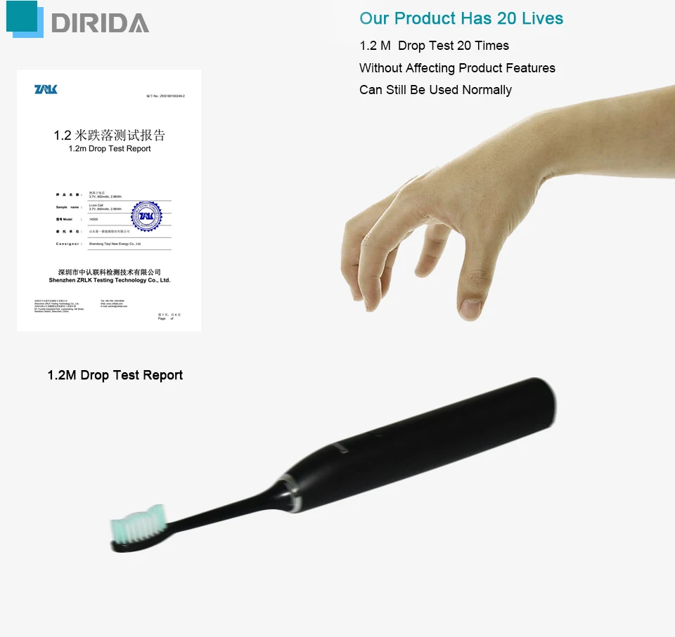 DIRIDA S-100 перезаряжаемая звуковая зубная щетка usb зарядка электрическая зубная щетка Sonicare IPX7 Водонепроницаемая ультра звуковая Глубокая чистка зубов