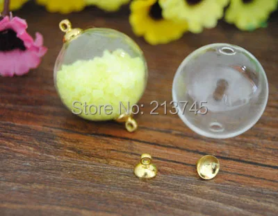 

Free ship! 50sets/lot 25mm (double hole) round glass globe & cap set (no filler)DIY glass cover vial pendant ,glass bottle ball