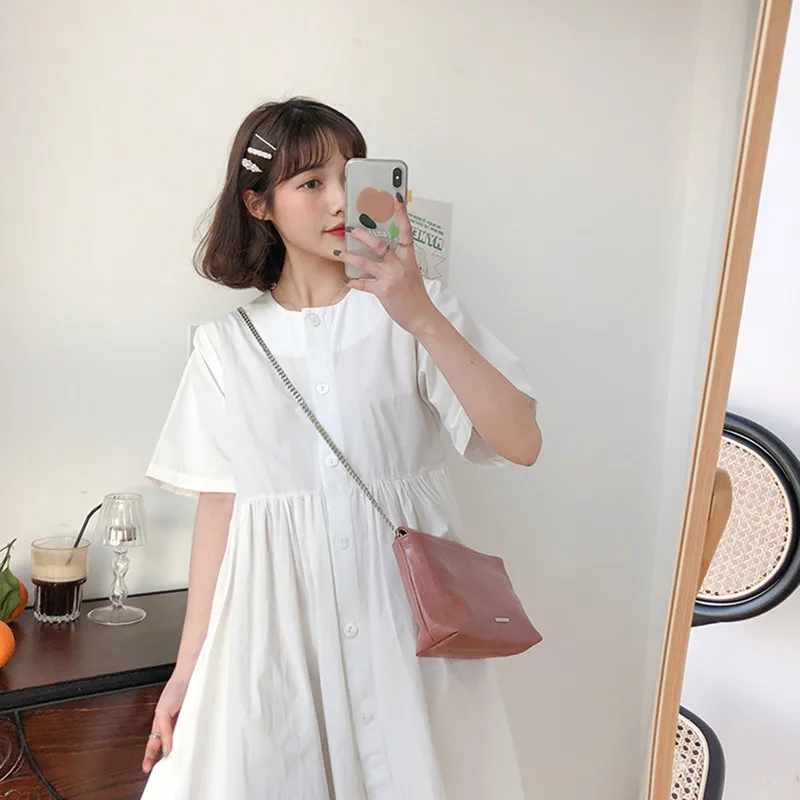 Летнее платье 2019 женское однотонное мини с круглым вырезом и коротким рукавом s