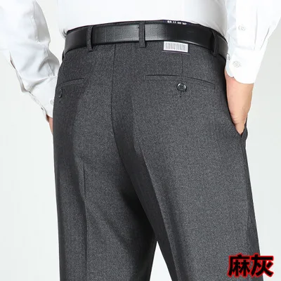 linen grey thick Весна лето мужские офисные брюки с высокой талией тонкие свободные деловые повседневные брюки против морщин профессиональные брюки - Цвет: linen grey thick