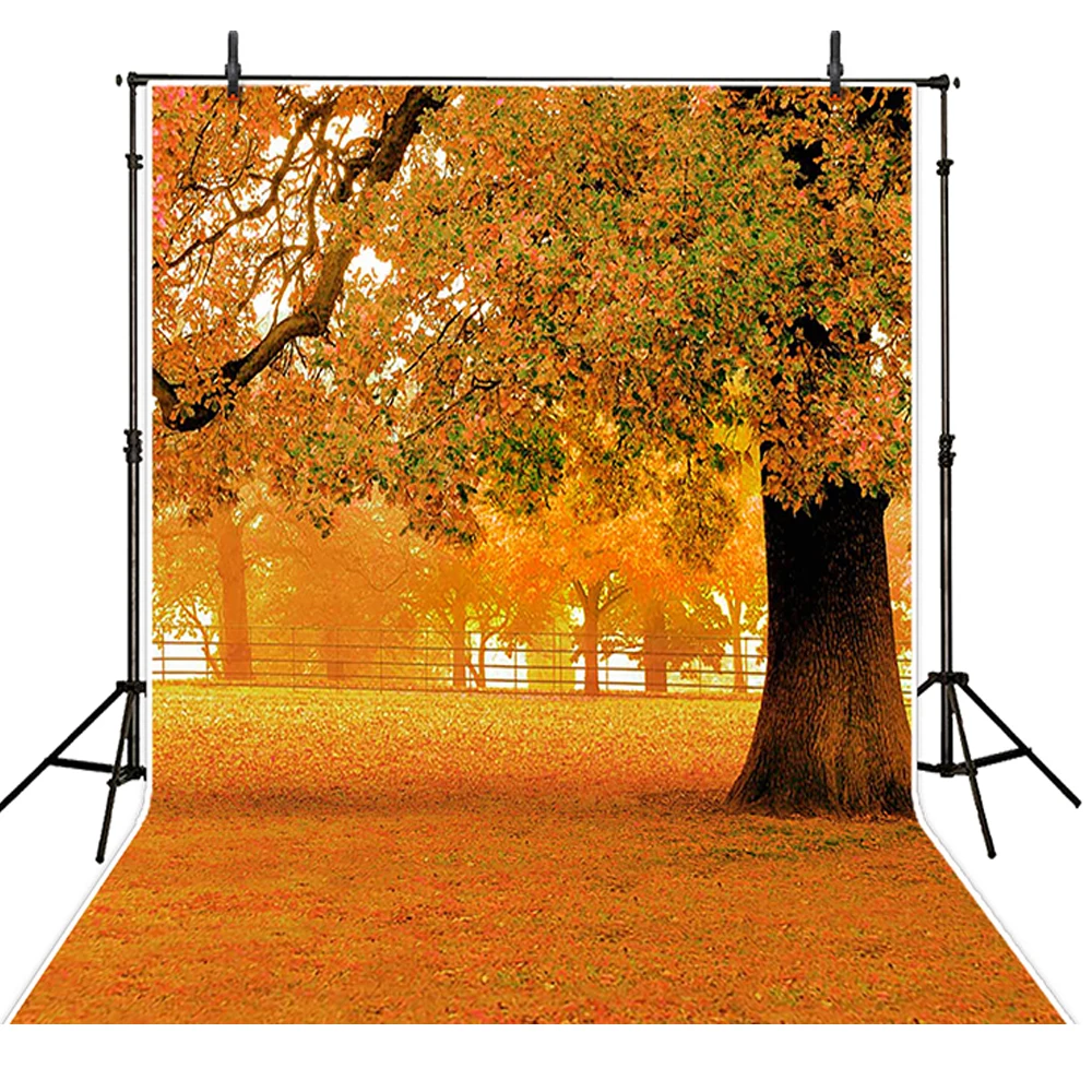 Fall Scenic Photography Backdrop Vinyl Printed Big Tree Orange Leaves Floor Outdoor Wedding Autumn Background for Photo Studio |