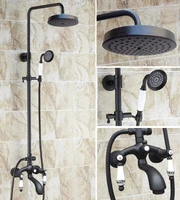 black oil rubbed brass dual ceramic handles bathroom 8 inch round rain shower faucet set bath tub mixer tap hand shower mhg138