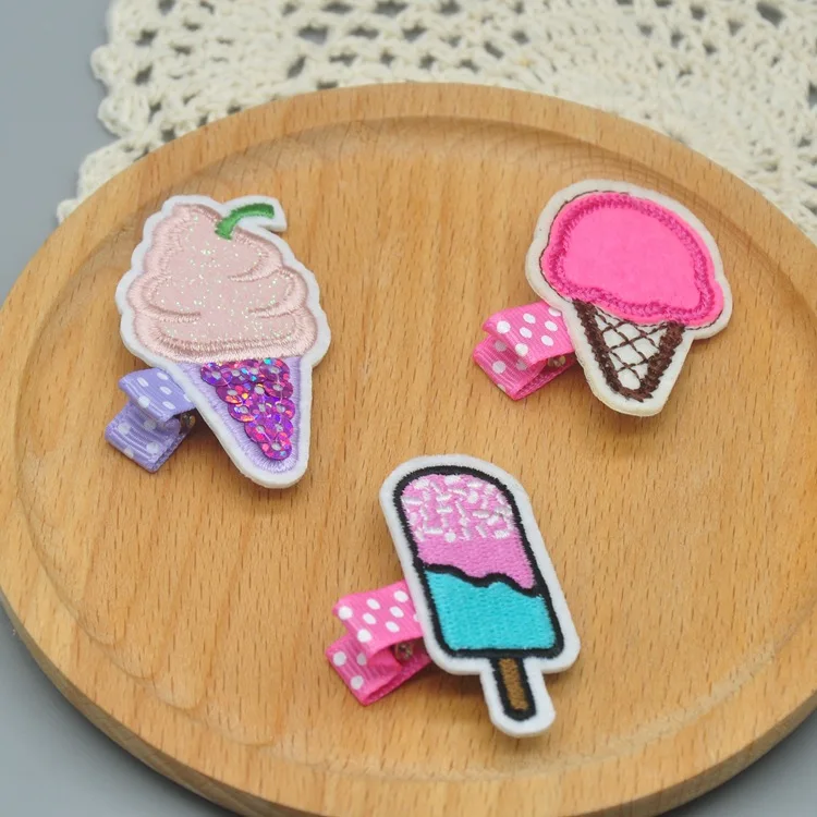 

24pcs Fashion Embroidery Popsicle Hairpins Solid Cute Glitter Icecream Hair Clips Princess Headwear Boutique Hair Accessories