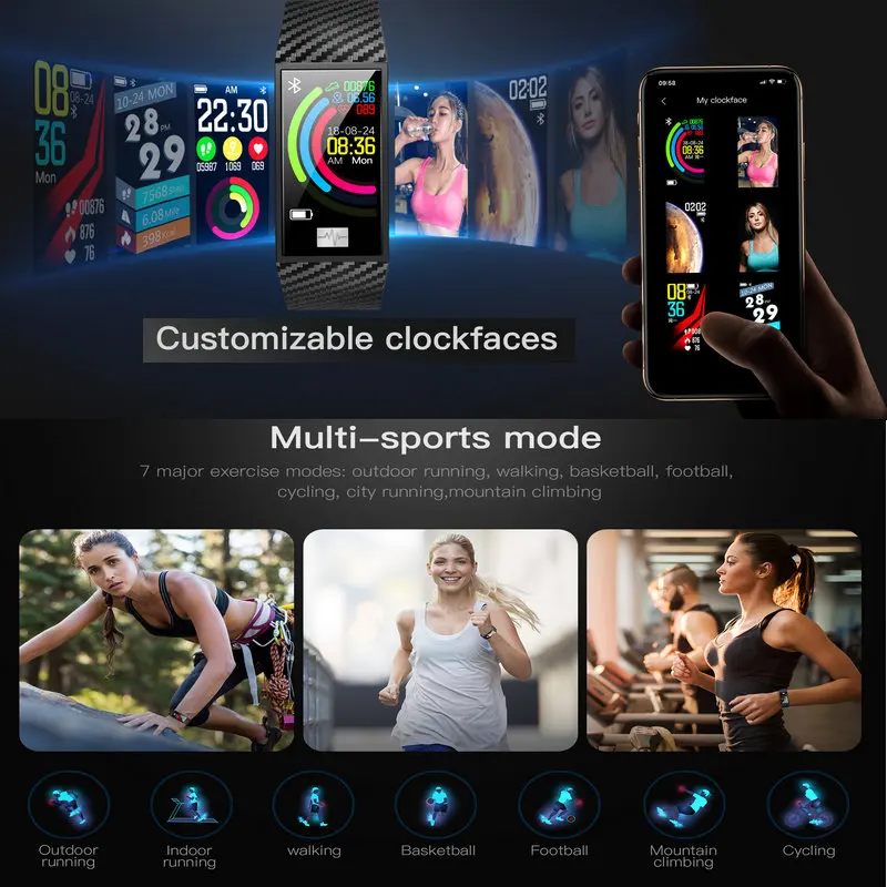 DT58 смарт Браслет фитнес трекер ЭКГ пульсометр Монитор артериального давления