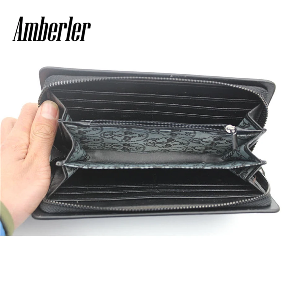 Amberler женский кошелек из искусственной кожи на молнии, длинный клатч с черепом, высокое качество, Женская Роскошная сумочка для карт, Модный женский кошелек для монет
