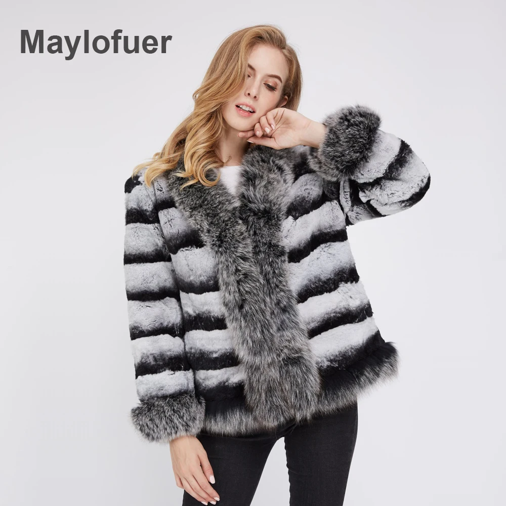 Maylofuer Настоящий мех кролика пальто Шиншилла Цвет рукава летучая мышь с