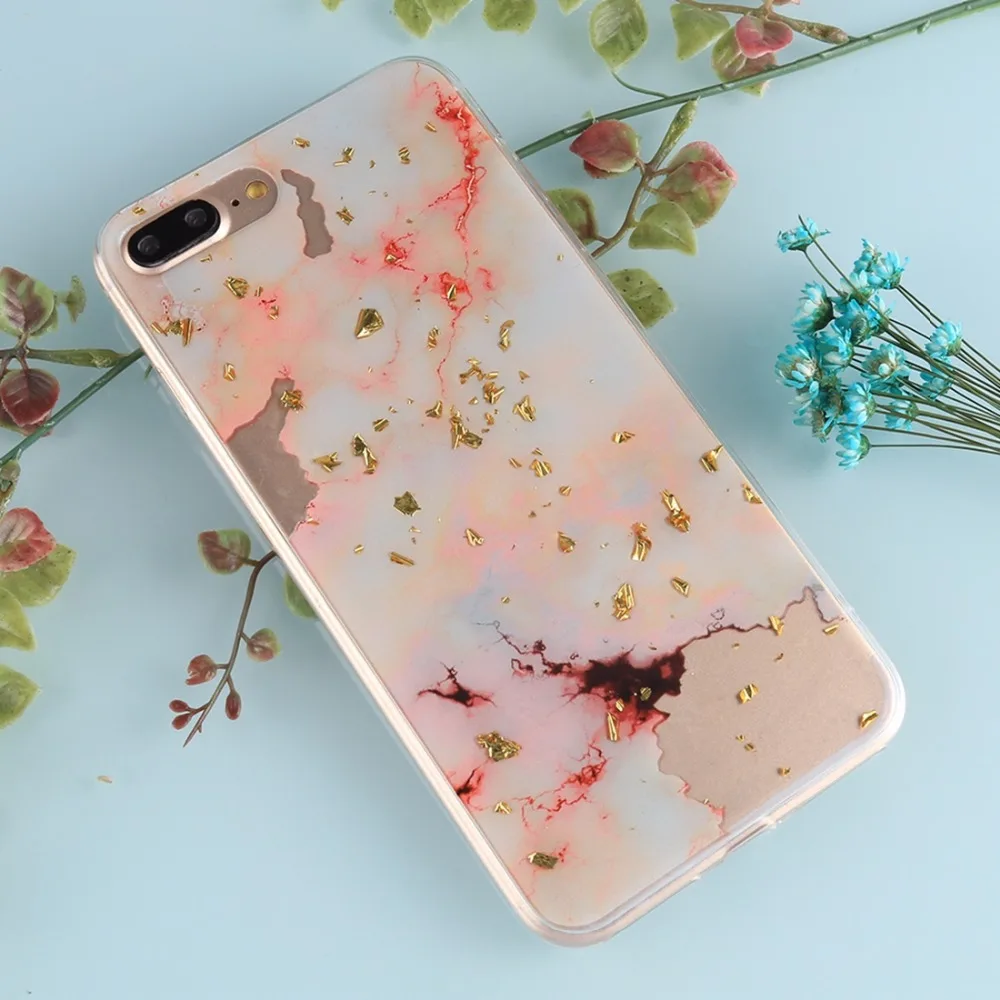Чехол для телефона iPhone 8 Plus &amp 7 с мраморным узором и золотой фольгой защитная