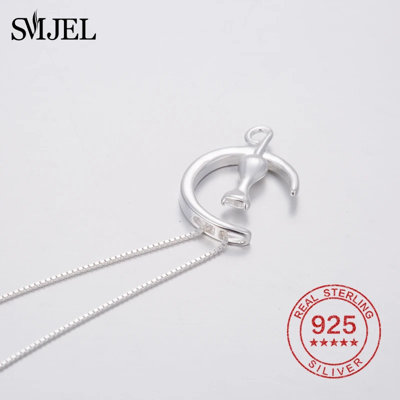 SMJEL Кошка Луна ожерелье с подвеской Серебряная звено цепи 925 стерлингового серебра ожерелье Счастливые ювелирные изделия для женщин подарок