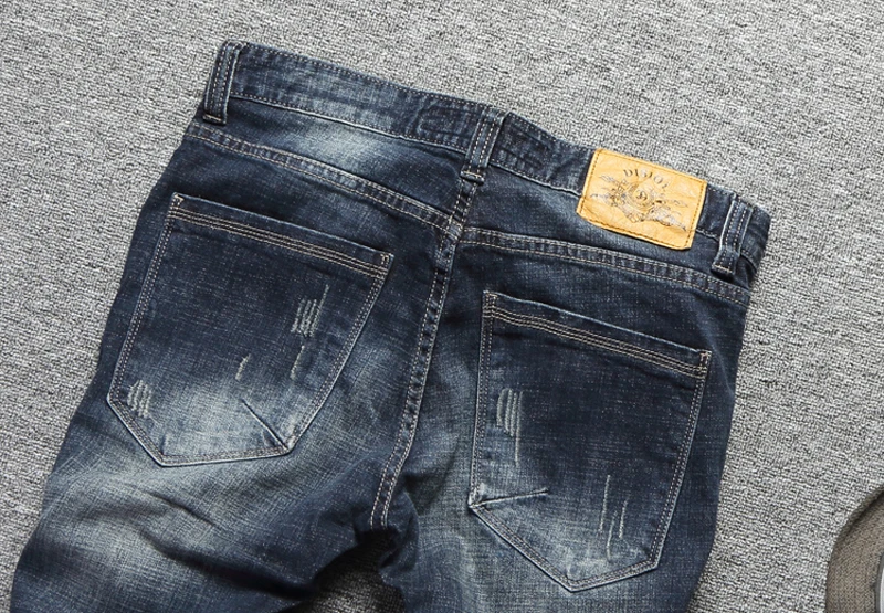 Итальянский стиль ретро дизайн Новые мужские джинсы Slim Fit джинсовые пуговицы брюки брендовые джинсы модные уличные Классические джинсы мужские