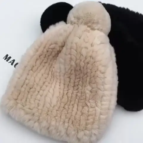 Вязаные шапки с помпоном ZDFURS для женщин Однотонные эластичные из меха кролика