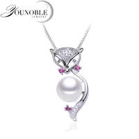 fashion 925 silver fox pendant womencute girl birthday gift natural freshwater pearl pendant white black grey