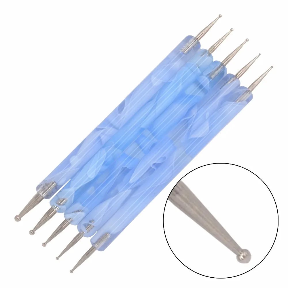 

5Pcs/Pack 2 way Blue Dotting Marbleizing Painting Pens Nail Art Dot Tools Nails Care Beauty Manicure Set 18