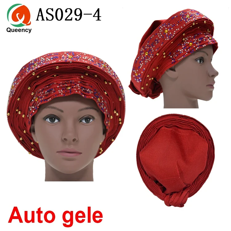 Aso Ebi Queency Африканский Авто геле уже связаны Aso OKE Headtie 1 шт./упак. доступны 24 цвета DHL AS029 - Color: red