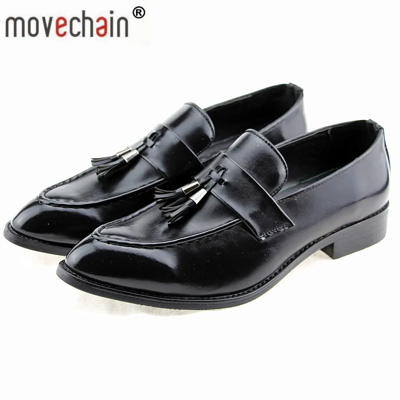 Модные мужские туфли Movechain в британском стиле с острым носком и бахромой