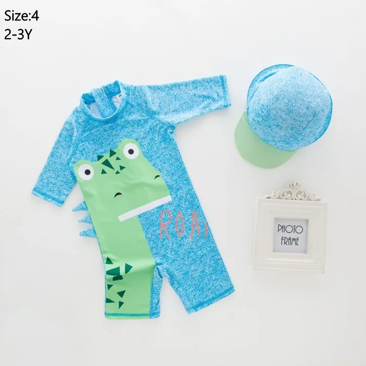 sky blue 4 Купальный костюм для маленьких мальчиков+ шапочка, комплект из 2 предметов, купальный костюм с изображением динозавра и животных Одежда для купания для малышей, детский купальный костюм для спа-пляжа - Цвет: sky blue 4