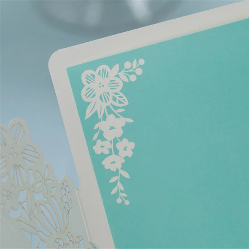 OLOEY Wedding Invitations Card 1pcs Blue Flower Laser Cut Hollow Personal Customized Printing Envelope Party Decoration | Дом и сад