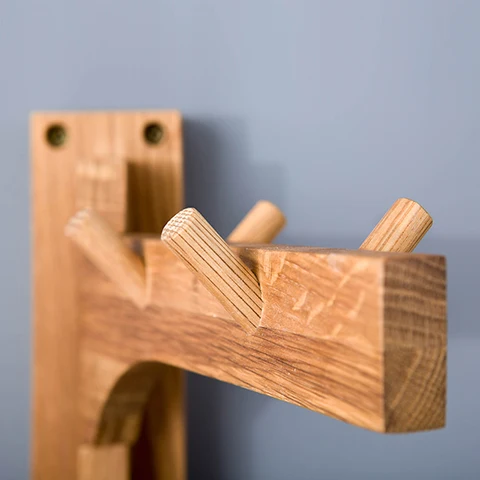 Дуб Творческий Стены Крюк вешалка Поворотный древесины Прочной нержавеющей