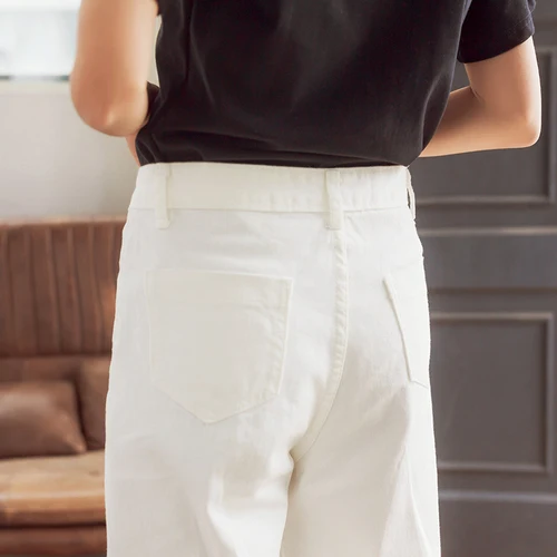 Женские джинсы в Корейском стиле черные и белые повседневные свободные брюки до