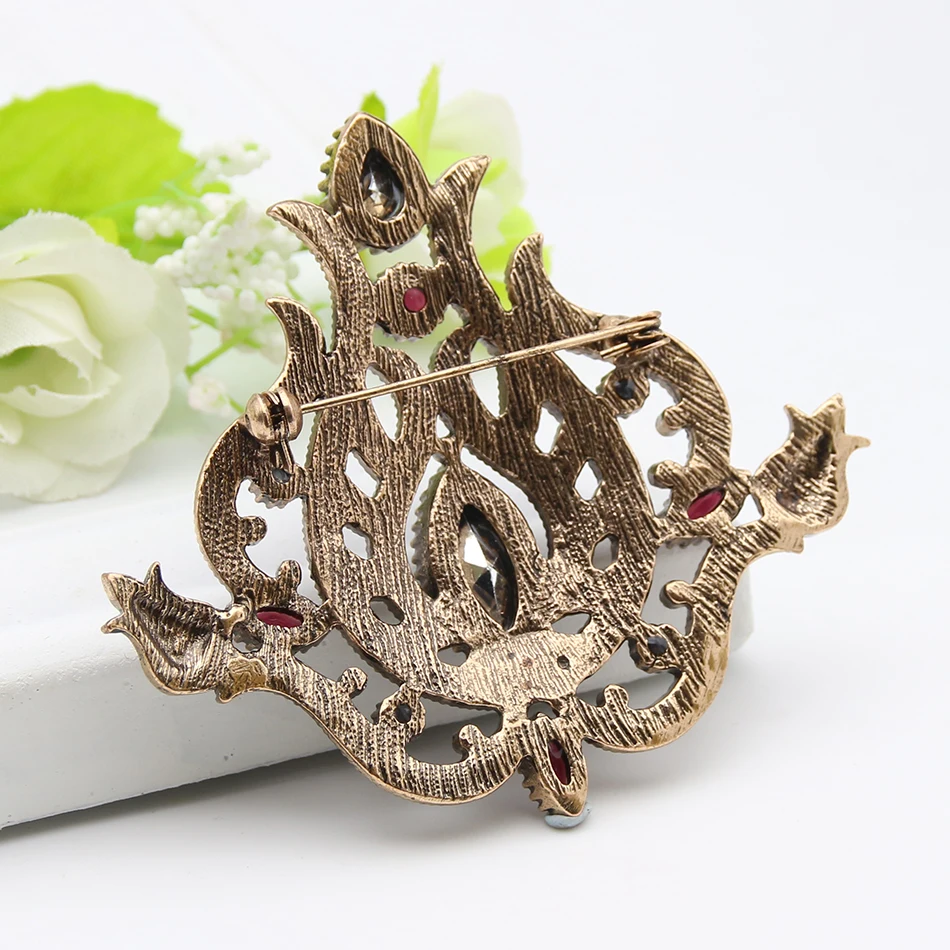 New Antique Morocco Flower Brooch Retro Gold Color Brooches Broches Crystal Woman Hijab Pins High Quality Jewelry Drop Shipping | Украшения